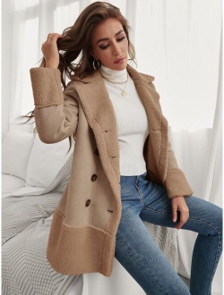 SHEIN Frenchy Teddy Lined Double Breasted Coat