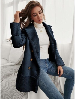 SHEIN Frenchy Teddy Lined Double Breasted Coat