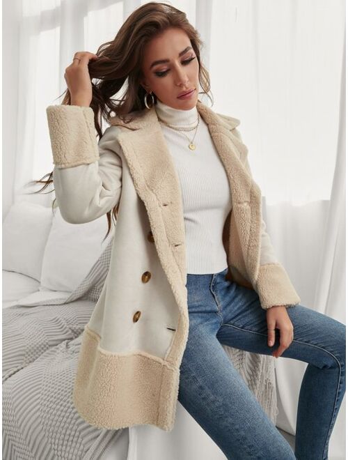 SHEIN Frenchy Teddy Lined Double Breasted Coat