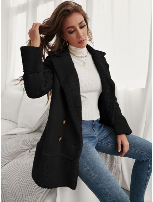 SHEIN Frenchy Teddy Lined Double Breasted Coat