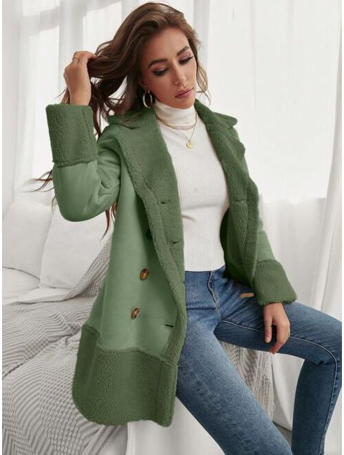 SHEIN Frenchy Teddy Lined Double Breasted Coat