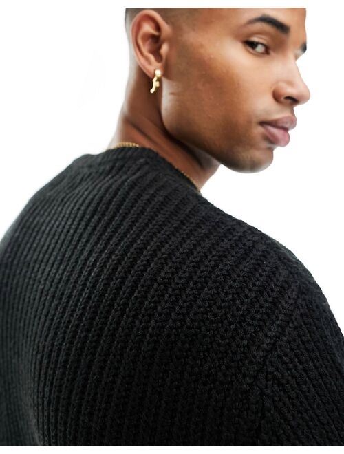 ASOS DESIGN oversized knit fisherman ribbed crew neck sweater in black