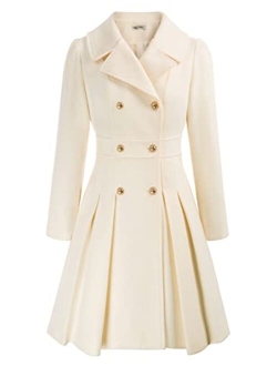 Women's Trench Coat Notch Lapel Double Breasted Thick A Line Pea Coats Jacket with Pockets(S-2XL)