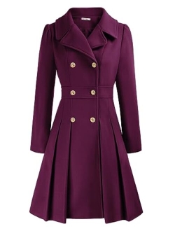 Women's Trench Coat Notch Lapel Double Breasted Thick A Line Pea Coats Jacket with Pockets(S-2XL)