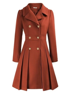 Women's Trench Coat Notch Lapel Double Breasted Thick A Line Pea Coats Jacket with Pockets(S-2XL)