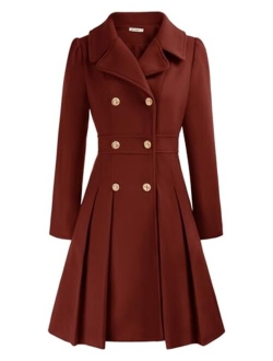 Women's Trench Coat Notch Lapel Double Breasted Thick A Line Pea Coats Jacket with Pockets(S-2XL)