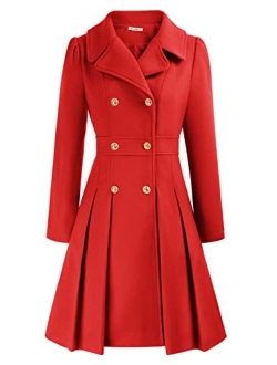 Women's Trench Coat Notch Lapel Double Breasted Thick A Line Pea Coats Jacket with Pockets(S-2XL)