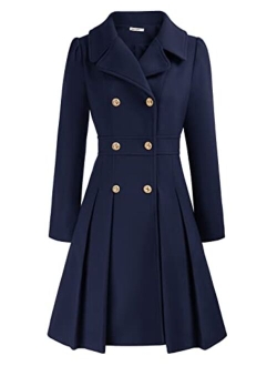 Women's Trench Coat Notch Lapel Double Breasted Thick A Line Pea Coats Jacket with Pockets(S-2XL)