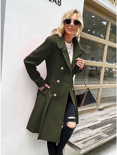GRACE KARIN Women's Trench Coat Notch Lapel Double Breasted Thick A Line Pea Coats Jacket with Pockets(S-2XL)