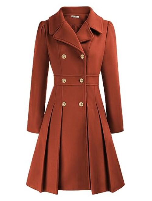 GRACE KARIN Women's Trench Coat Notch Lapel Double Breasted Thick A Line Pea Coats Jacket with Pockets(S-2XL)