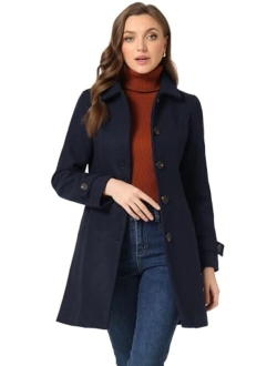 Women's Winter Outerwear Overcoat Peter Pan Collar Mid-thigh A-line Single Breasted Pea Coat