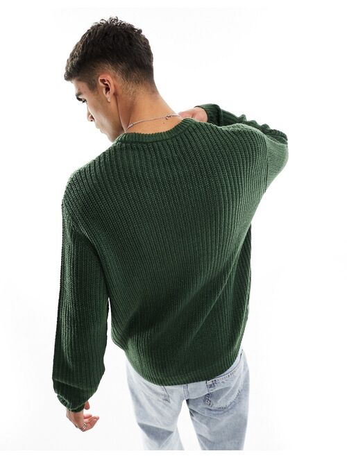 ASOS DESIGN oversized knitted fisherman rib crew neck sweater in green