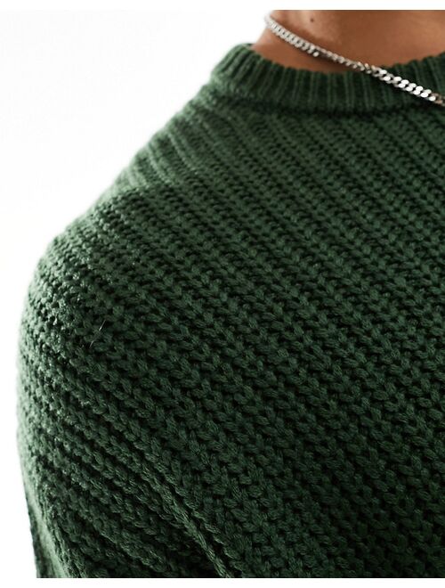 ASOS DESIGN oversized knitted fisherman rib crew neck sweater in green