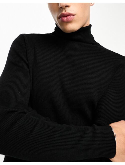 COLLUSION knitted roll neck sweater in black