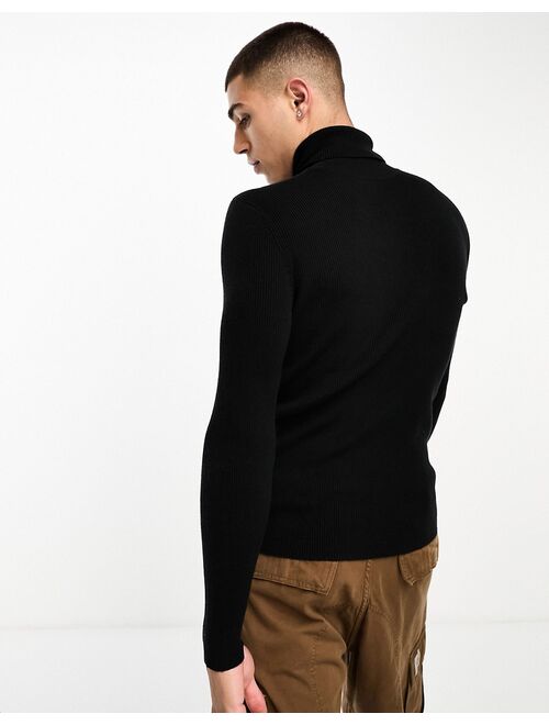 COLLUSION knitted roll neck sweater in black