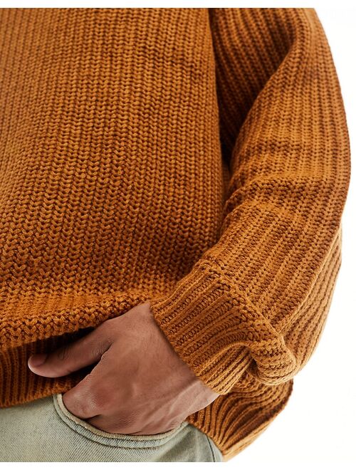 ASOS DESIGN oversized knit fisherman ribbed crew neck sweater in burnt orange