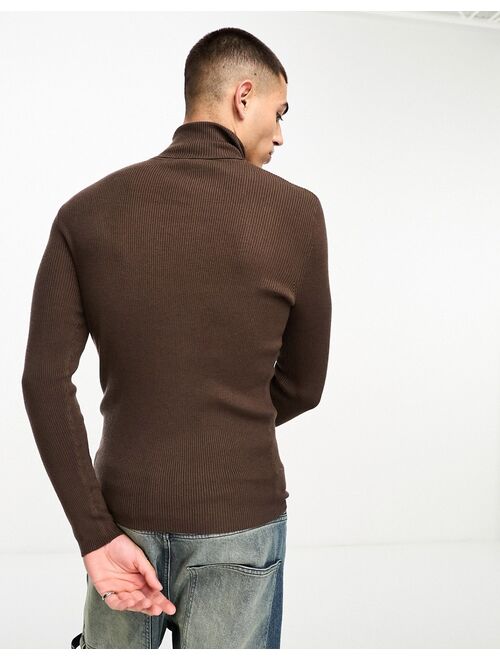 COLLUSION knit turtle neck sweater in chocolate brown