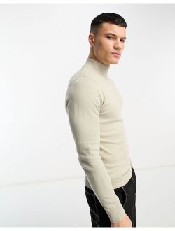 Threadbare cotton turtle neck sweater in oatmilk