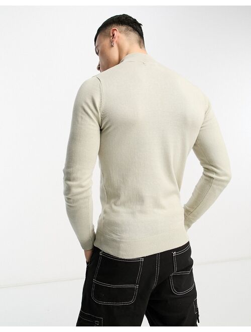 Threadbare cotton turtle neck sweater in oatmilk