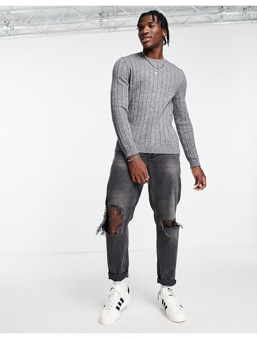 New Look wide ribbed sweater in light gray