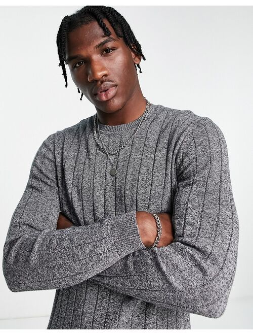 New Look wide ribbed sweater in light gray