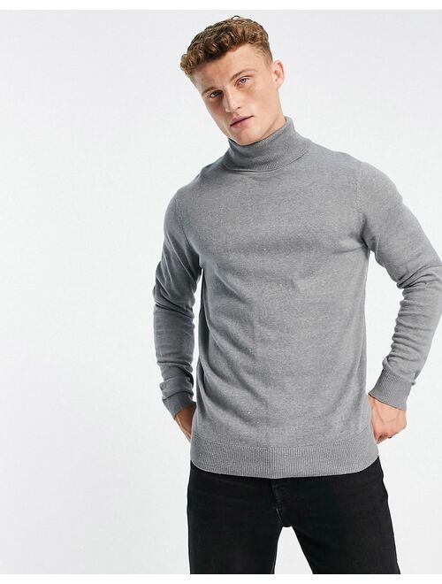 Threadbare cotton roll neck sweater in gray heather