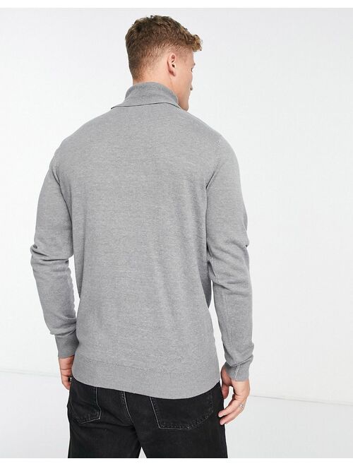 Threadbare cotton roll neck sweater in gray heather