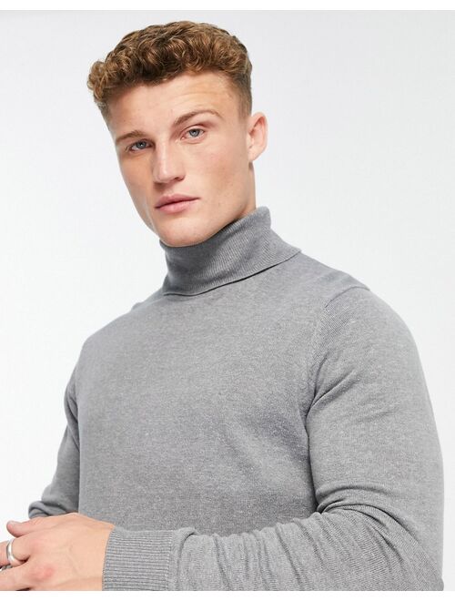 Threadbare cotton roll neck sweater in gray heather