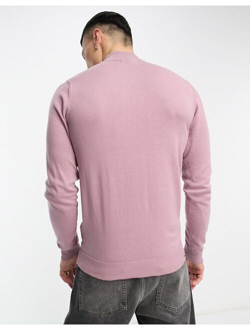 Threadbare cotton turtle neck sweater in lilac chalk