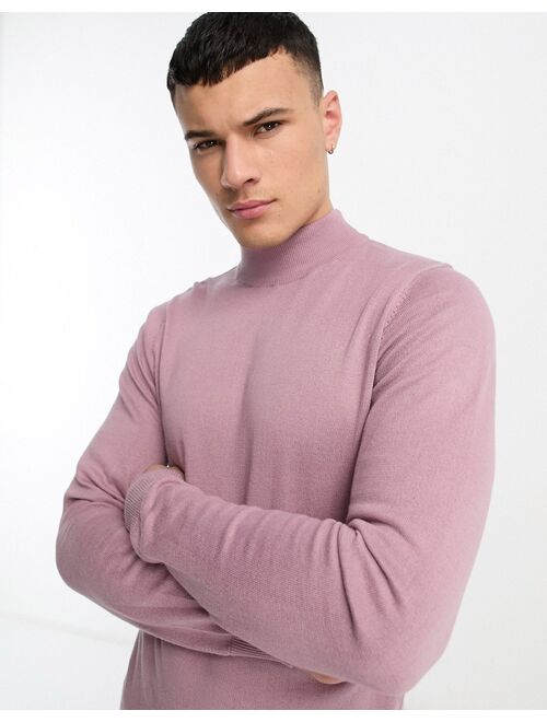 Threadbare cotton turtle neck sweater in lilac chalk