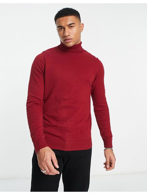 Threadbare cotton roll neck sweater in red