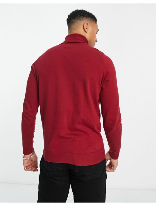 Threadbare cotton roll neck sweater in red