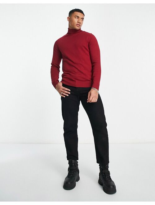 Threadbare cotton roll neck sweater in red