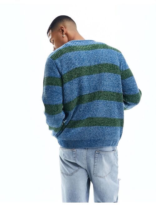 ASOS DESIGN relaxed knit chenille sweater in blue stripe