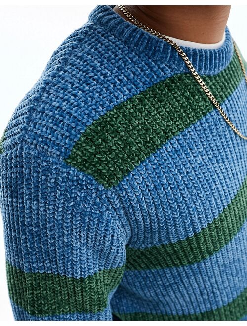 ASOS DESIGN relaxed knit chenille sweater in blue stripe