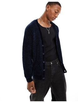 relaxed knit chenille cardigan in navy
