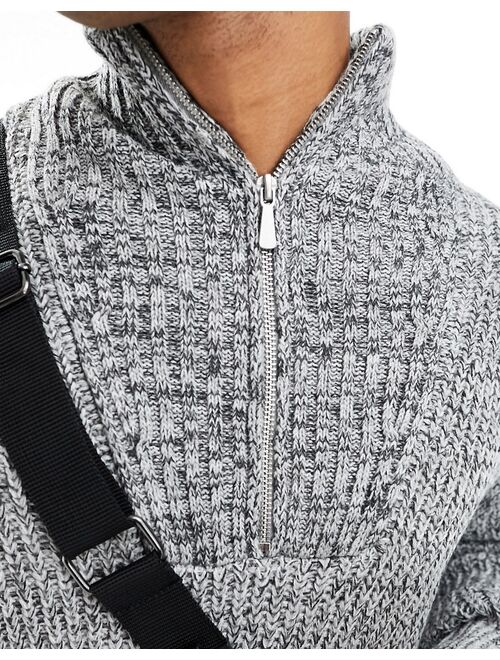 ASOS DESIGN oversized knitted fisherman rib 1/4 zip sweater in gray twist