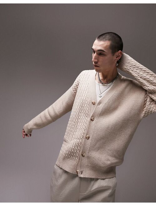 Topman mix stitch cardigan in stone