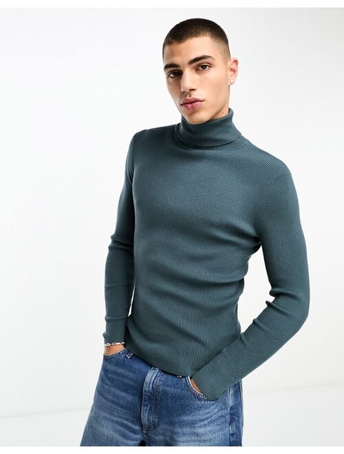 COLLUSION knit roll neck sweater in dark teal