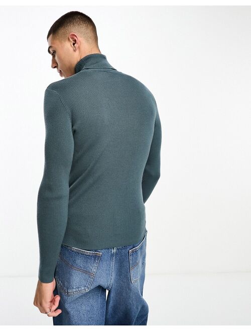 COLLUSION knit roll neck sweater in dark teal