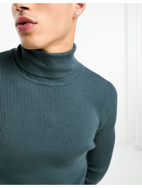 COLLUSION knit roll neck sweater in dark teal