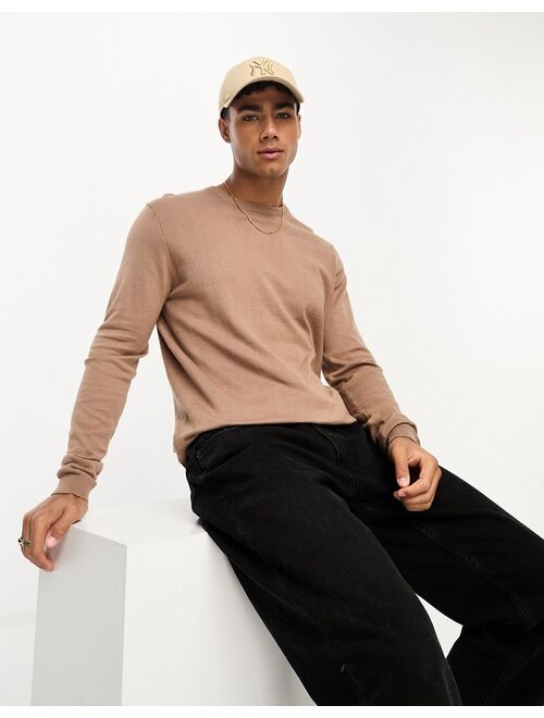 ASOS DESIGN knitted cotton essential sweater in brown