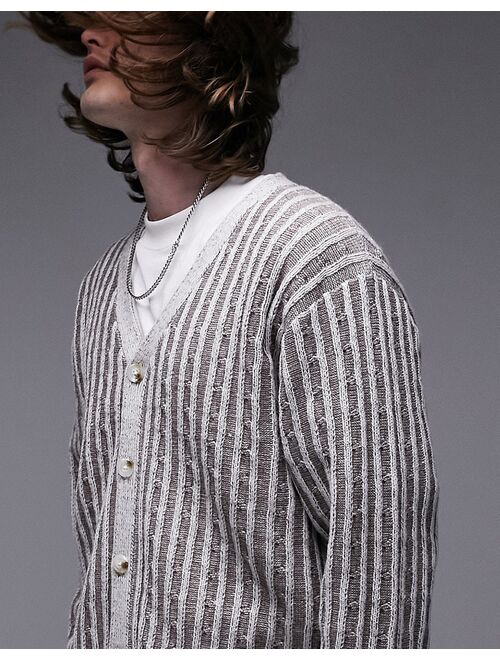 Topman cable cardigan in gray