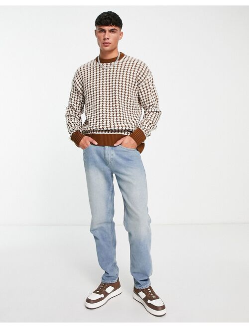 New Look relaxed fit puppytooth sweater in brown