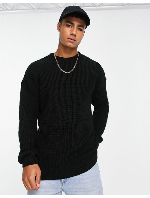 New Look relaxed fit knit fisherman sweater in black