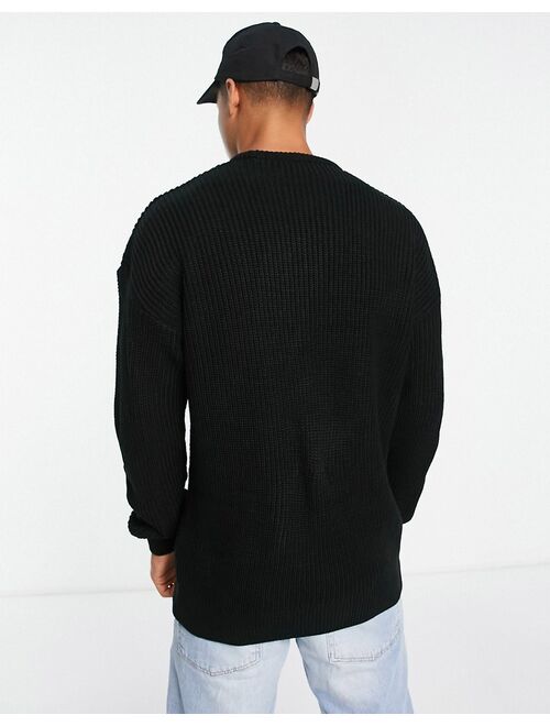 New Look relaxed fit knit fisherman sweater in black