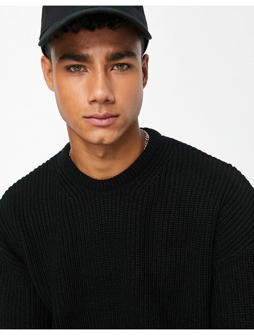 New Look relaxed fit knit fisherman sweater in black