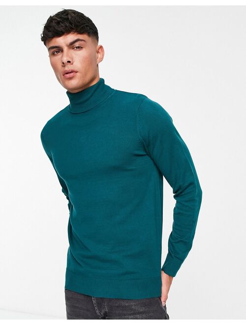 Threadbare cotton roll neck sweater in teal