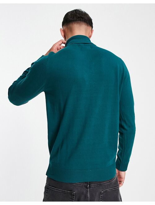 Threadbare cotton roll neck sweater in teal