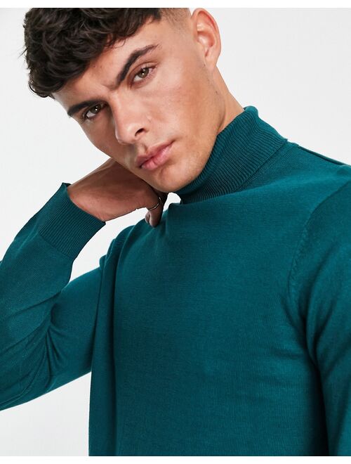 Threadbare cotton roll neck sweater in teal